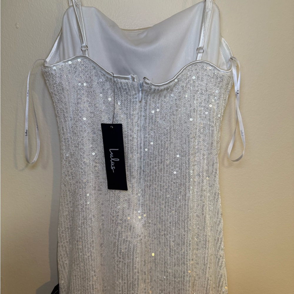 Lulu's White Sequin Top with Spaghetti Straps